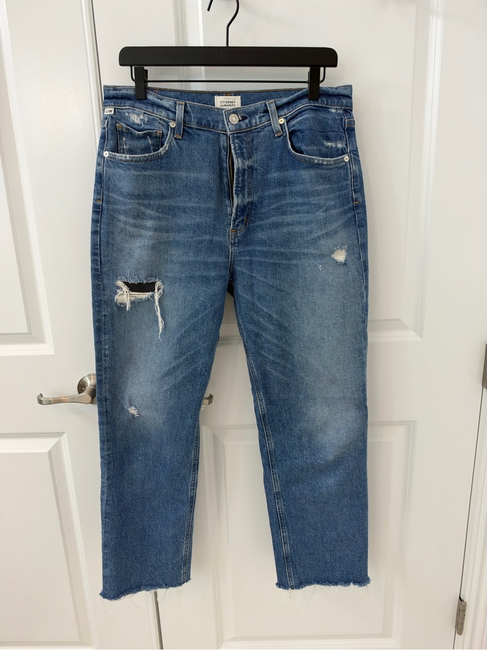 Daphne Crop citizens of humanity Distressed Blue Denim Jeans - Straight Fit 29